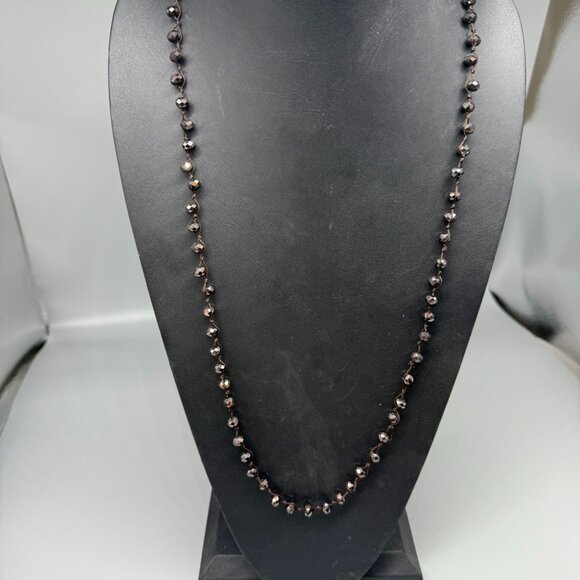 Brown Faceted Beaded Cord Strand Long Necklace Hippie Boho Bohemian - Picture 2 of 4